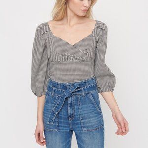 Dynamite Lantern Sleeve Gingham Blouse